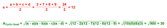 Answer for Example Problem using Brahmagupta's Formula